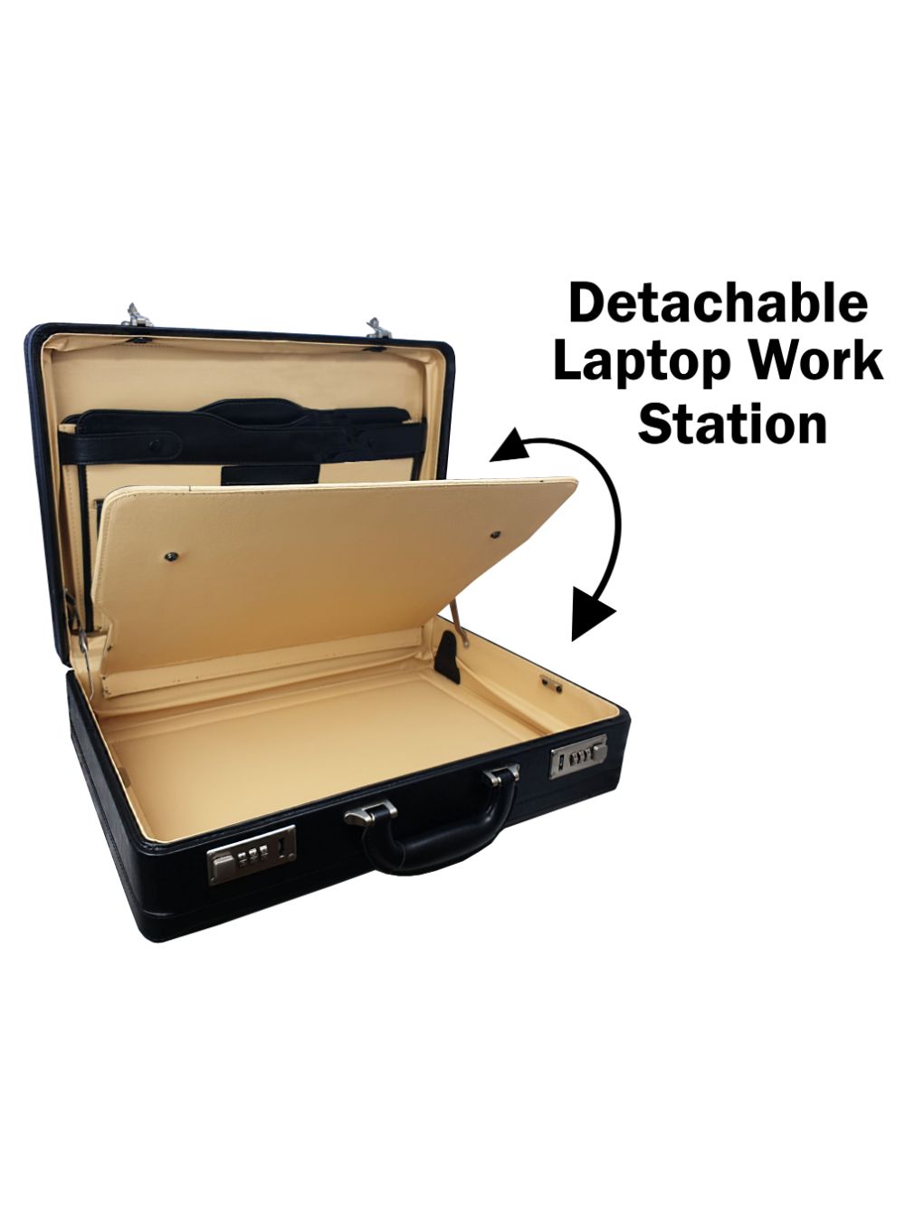  Roamlite Business Briefcase Black Faux Leather RL316K Open