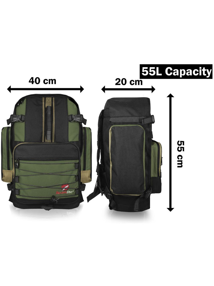 Load image into Gallery viewer, Roamlite Camping Backpack Green Polyester RL55 measurements