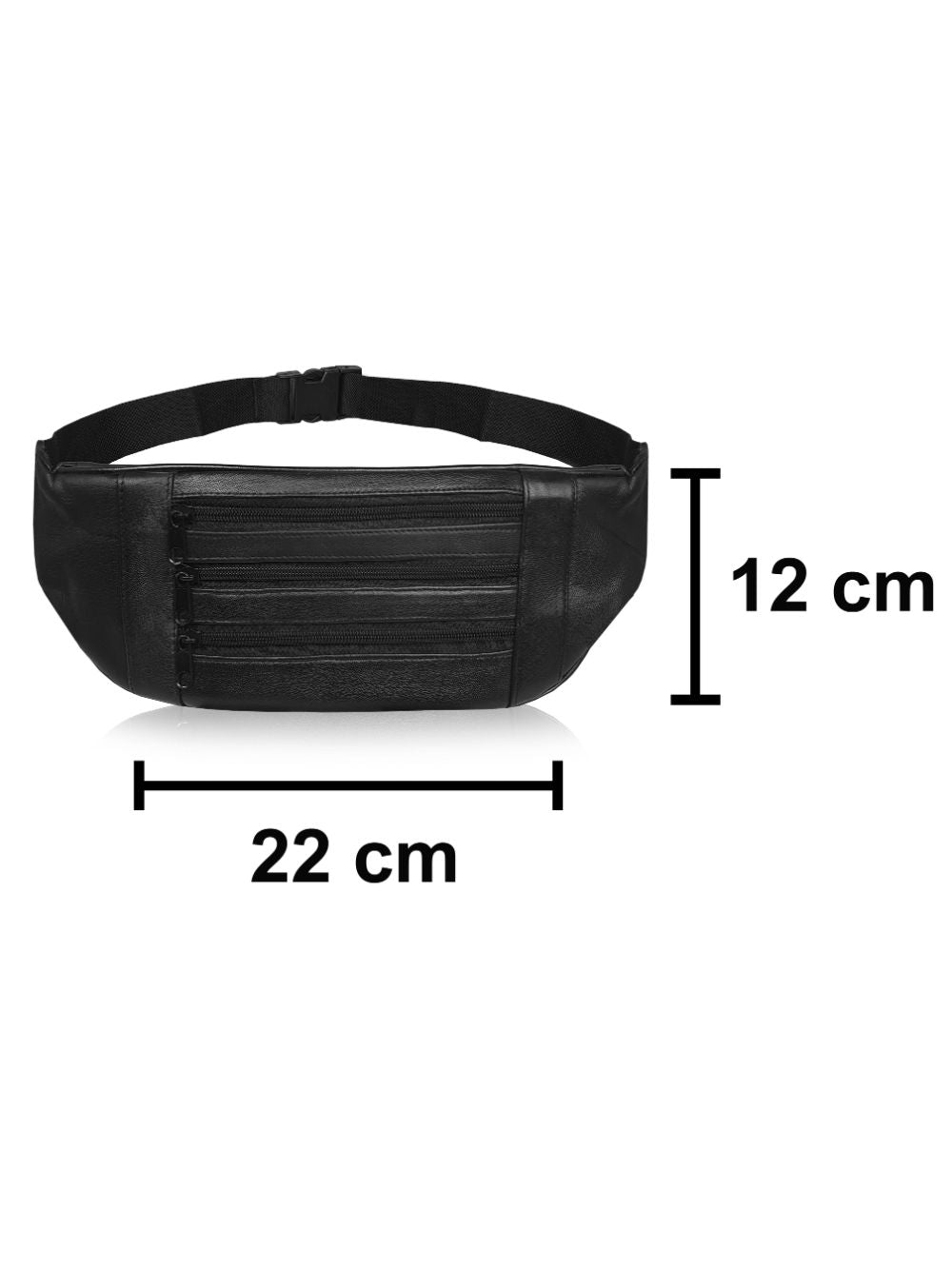 Roamlite Slim Bumbag Black Leather RL252 measurements 