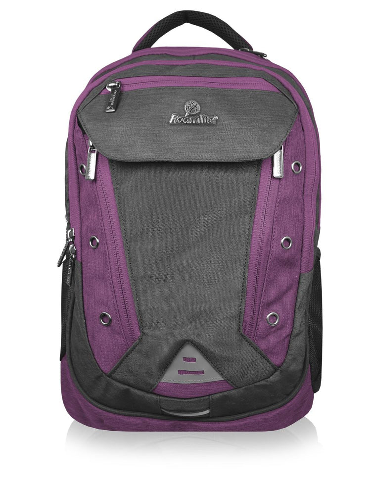 Load image into Gallery viewer, Roamlite School Backpack Grey Purple Jacquard RL912 front