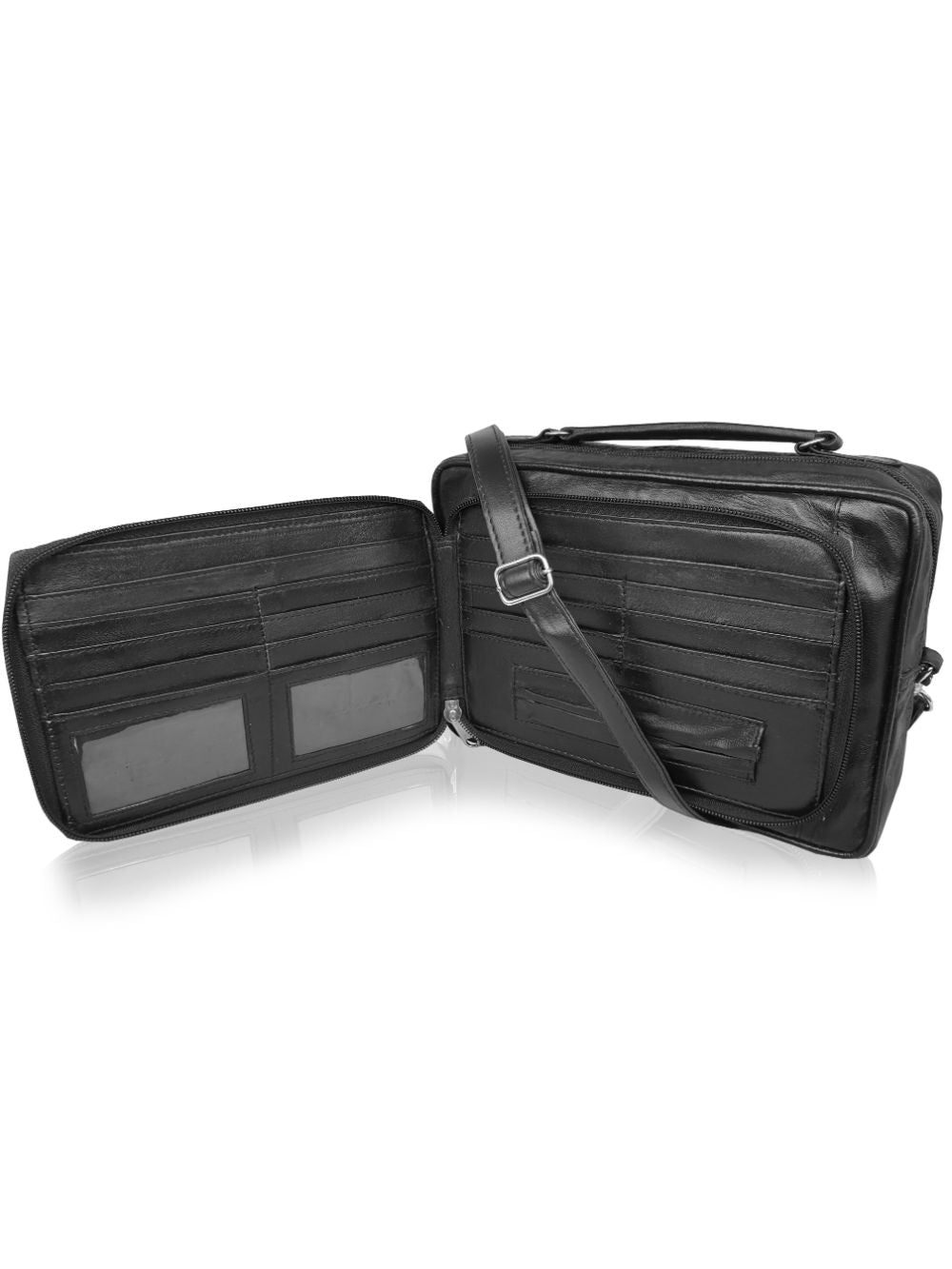 Roamlite Travel Orginizer bag Black Leather RL521 open 2