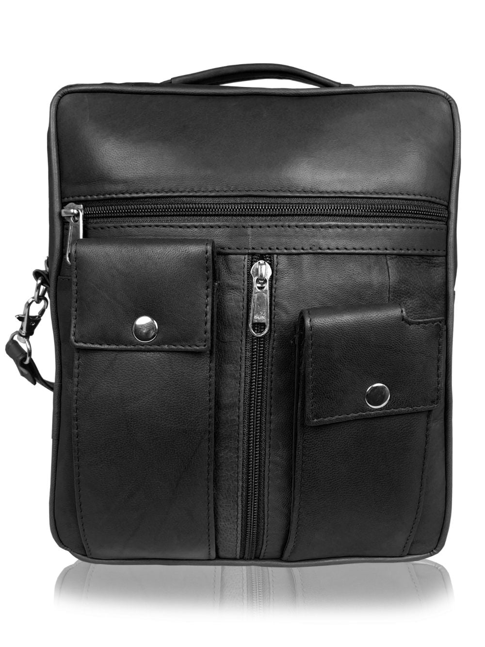 Roamlite Mens Travel Bag Black Leather RL504 front 2