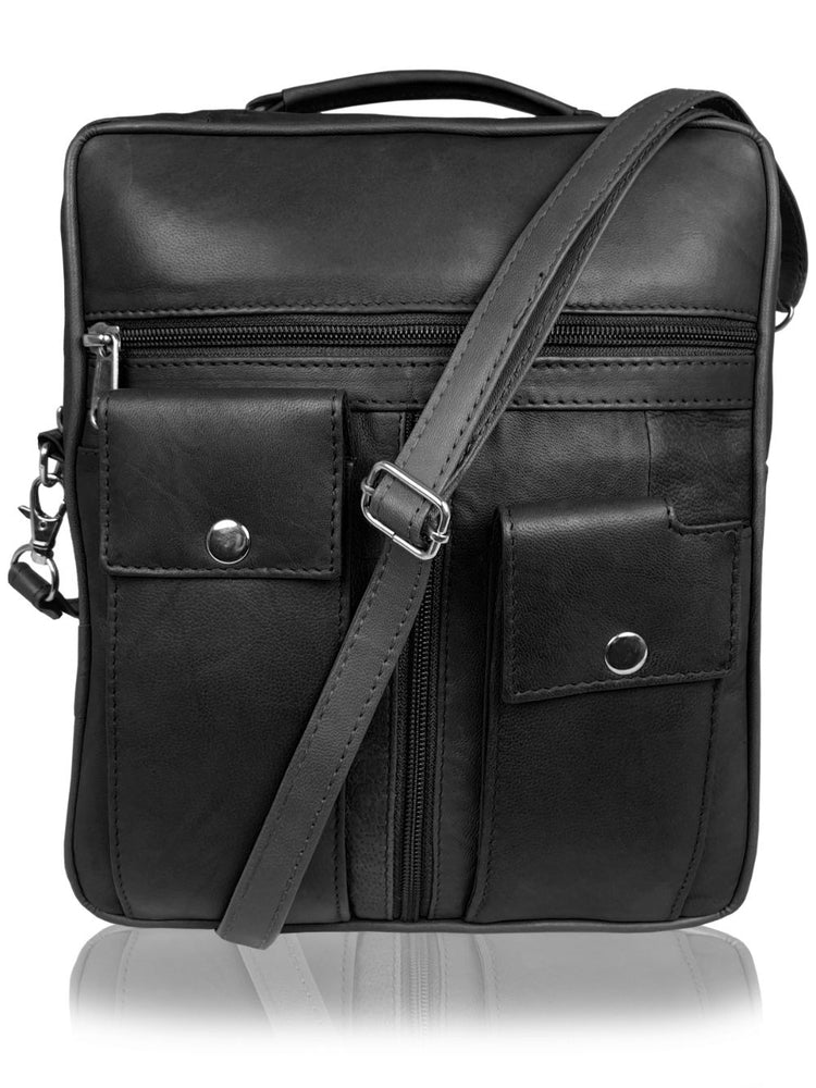 Load image into Gallery viewer, Roamlite Mens Travel Bag Black Leather RL504 front