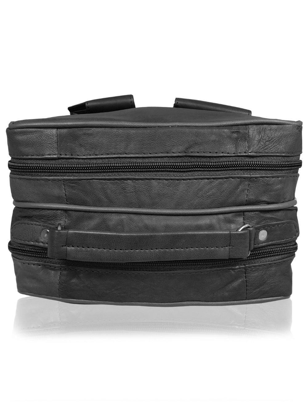 Roamlite Mens Travel Bag Black Leather RL504 top