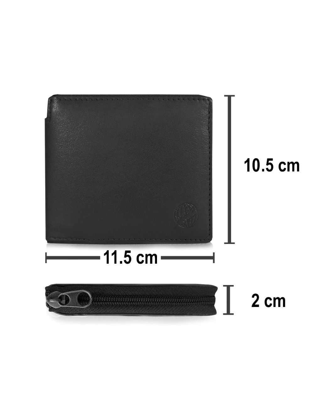 Roamlite Mens Zip-around Black Leather Wallet RL184 measurements 