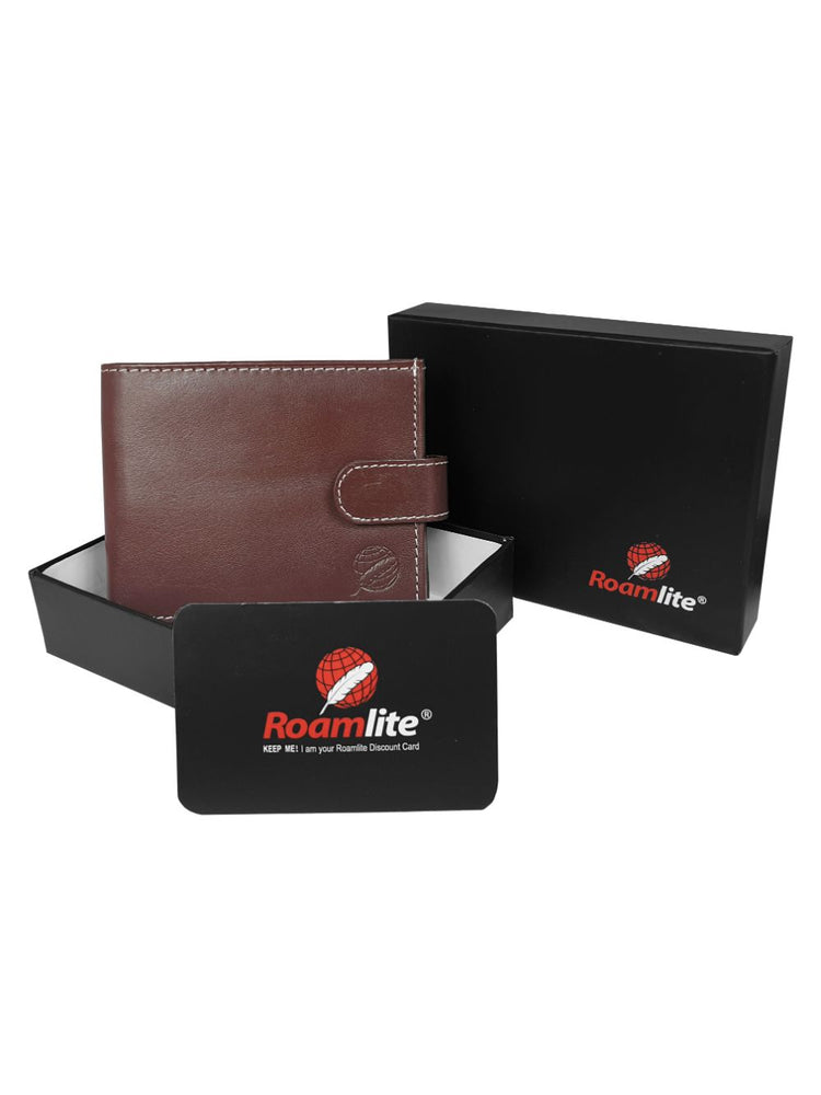 Load image into Gallery viewer, Roamlite Mens Wallet Light Brown Leather RL507front boxed