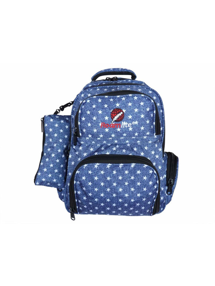 Load image into Gallery viewer, Roamlite Childrens Backpack Blue Star pattern RL840 front