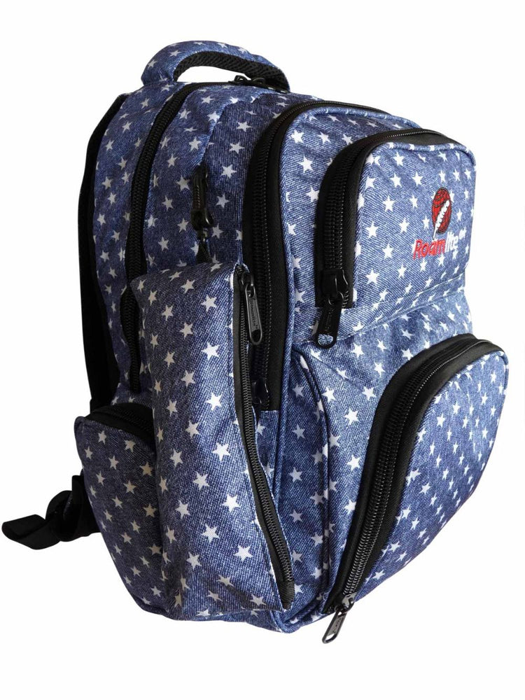 Load image into Gallery viewer, Roamlite Childrens Backpack Blue Star pattern RL840 side 2