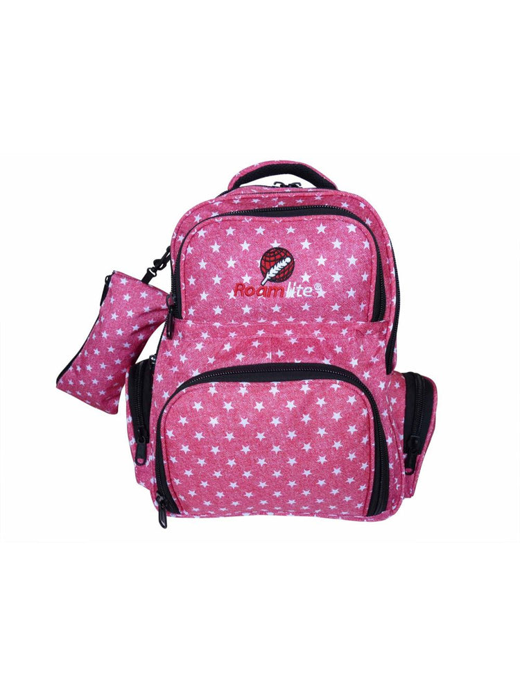 Load image into Gallery viewer, Roamlite Childrens Backpack Pink Star pattern RL840 front