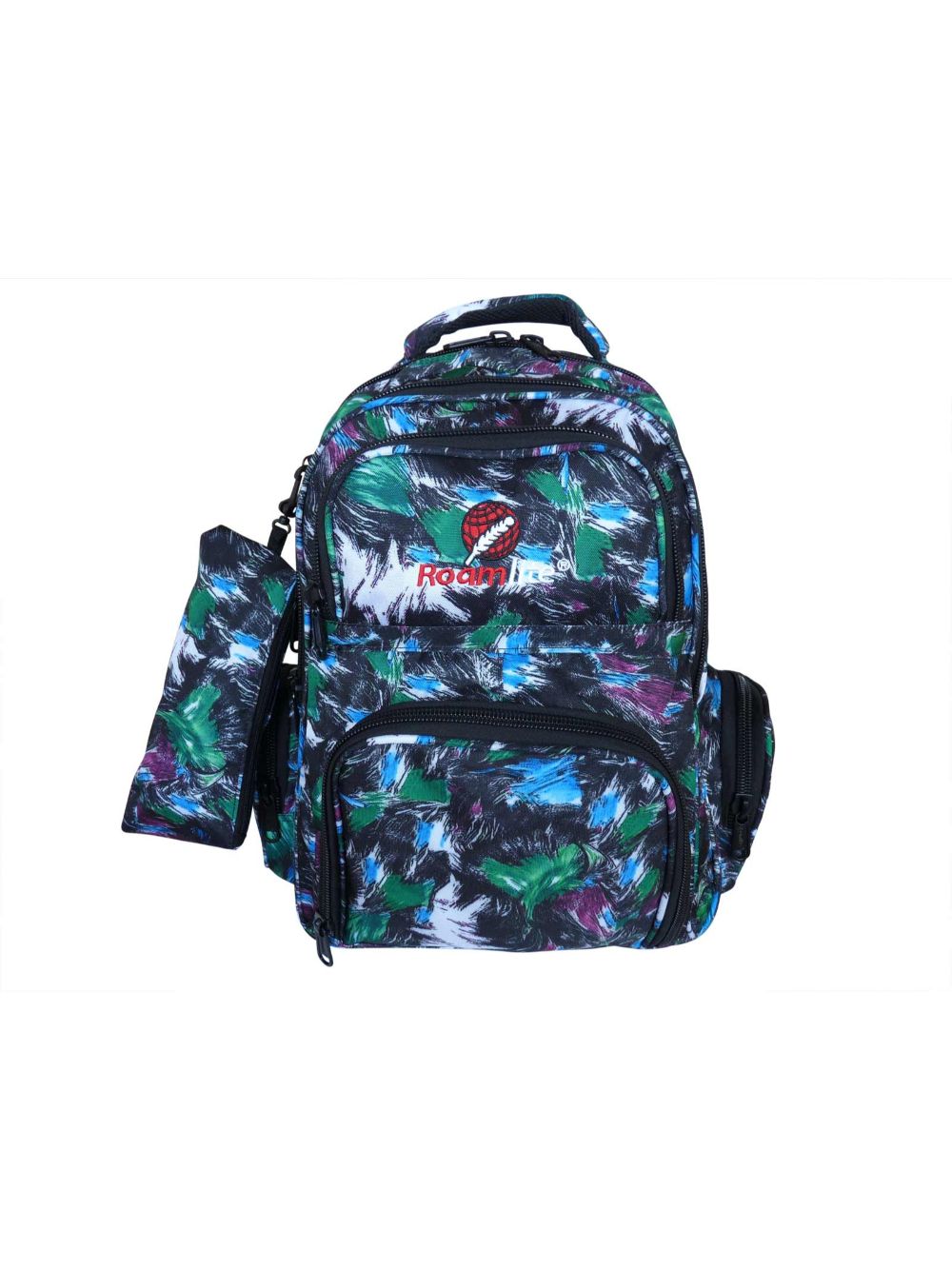Roamlite Childrens Backpack Green Paint pattern RL839 front