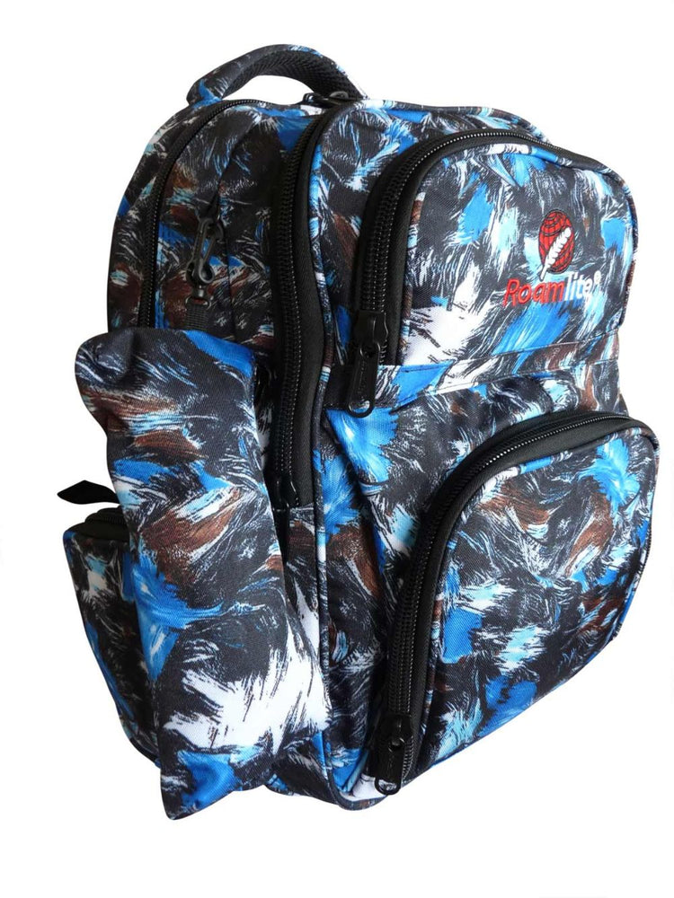 Load image into Gallery viewer, Roamlite Childrens Backpack Blue Paint pattern RL839  side