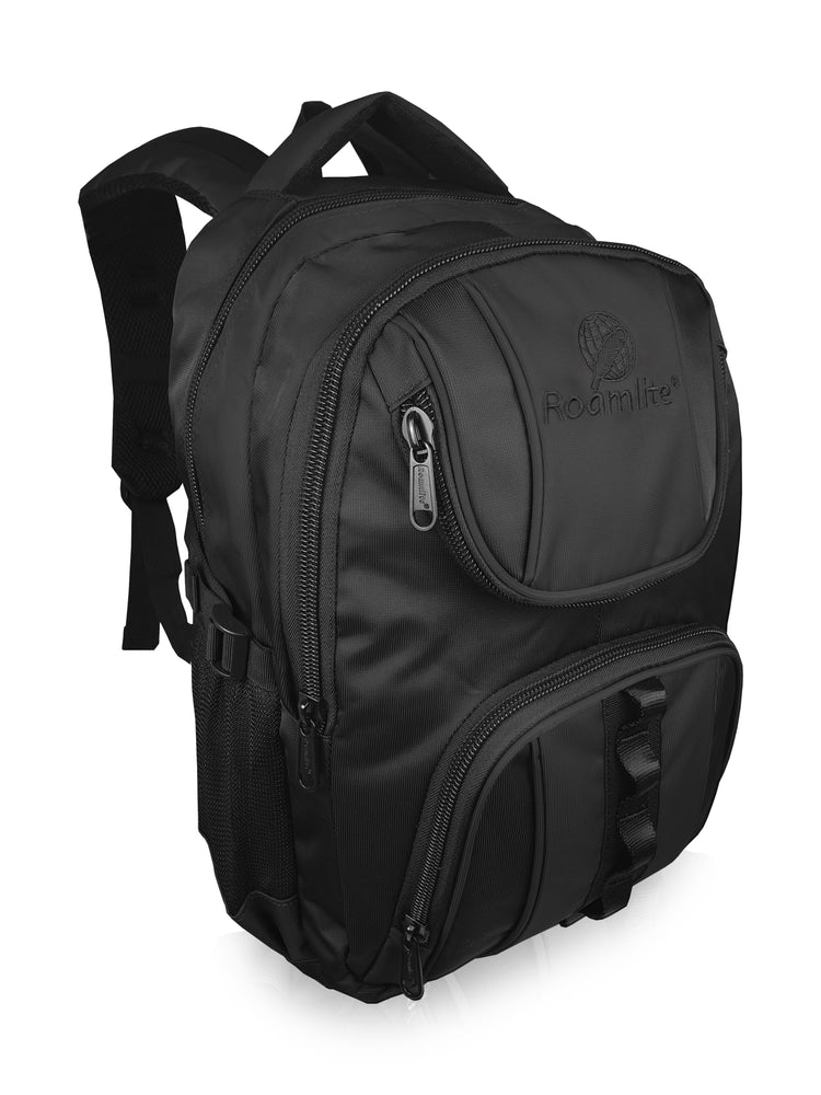 Load image into Gallery viewer, Roamlite School Backpack Black Polyester RL18 side