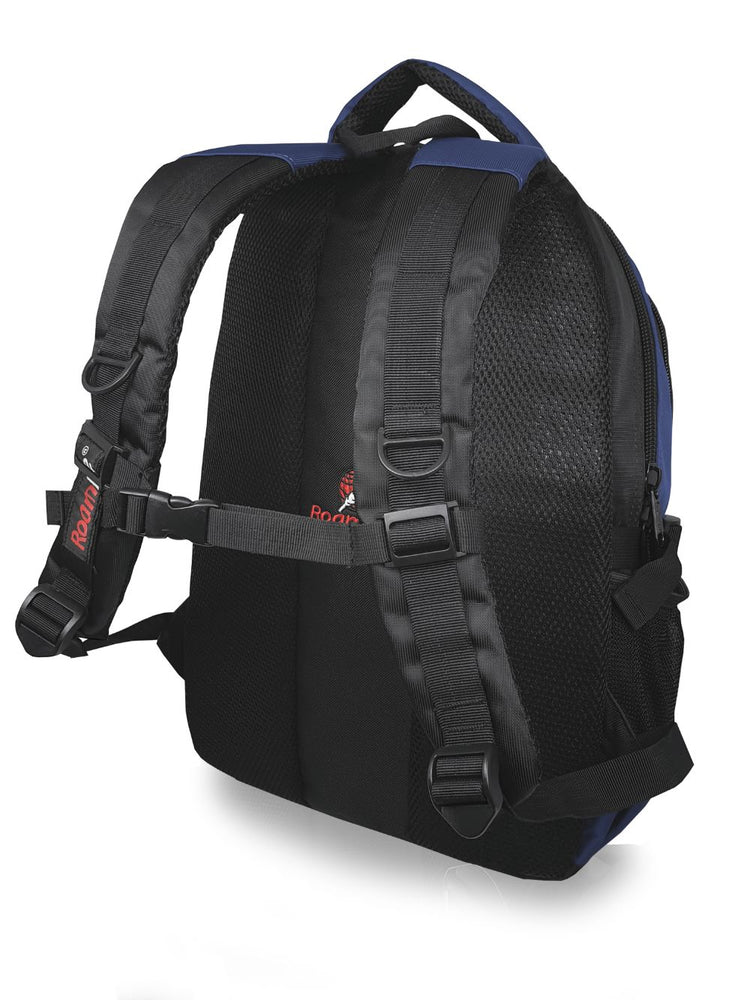 Load image into Gallery viewer, Roamlite Childrens Backpack Black and Blue polyester RL17KNMCL back View