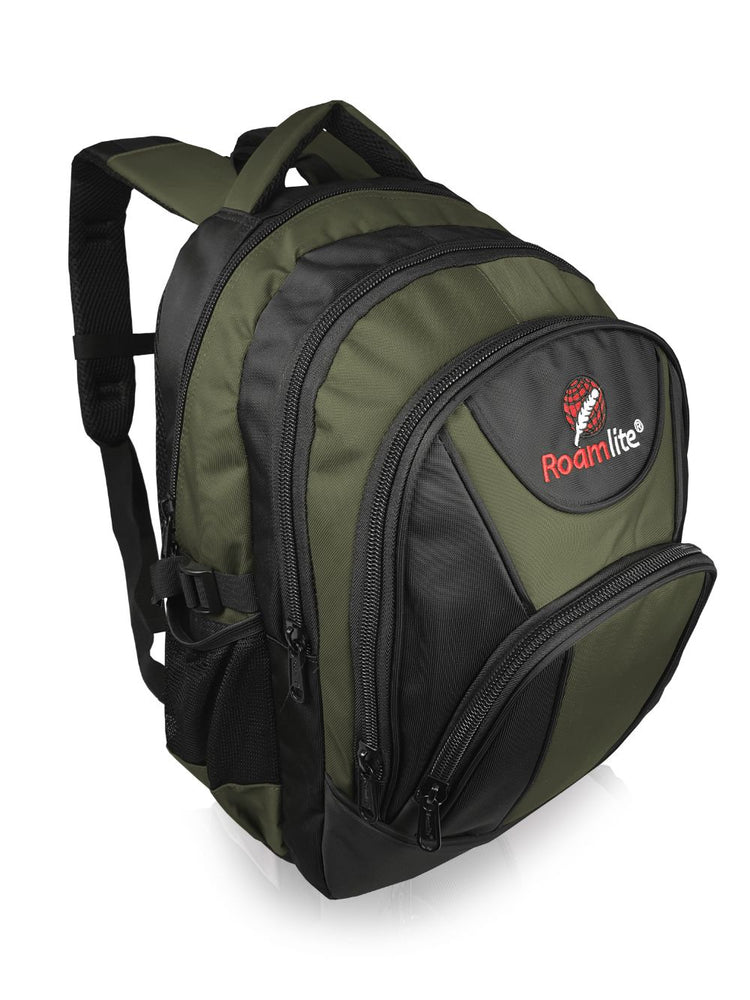 Load image into Gallery viewer, Roamlite Childrens Backpack Black and green polyester RL17KGMCL Side View