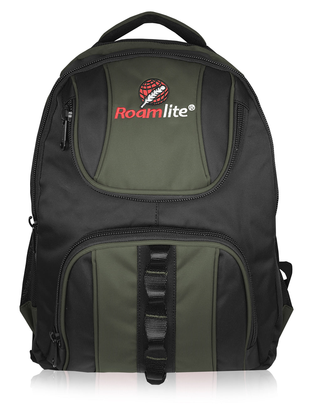 Roamlite School Backpack Black Green Polyester RL18 front