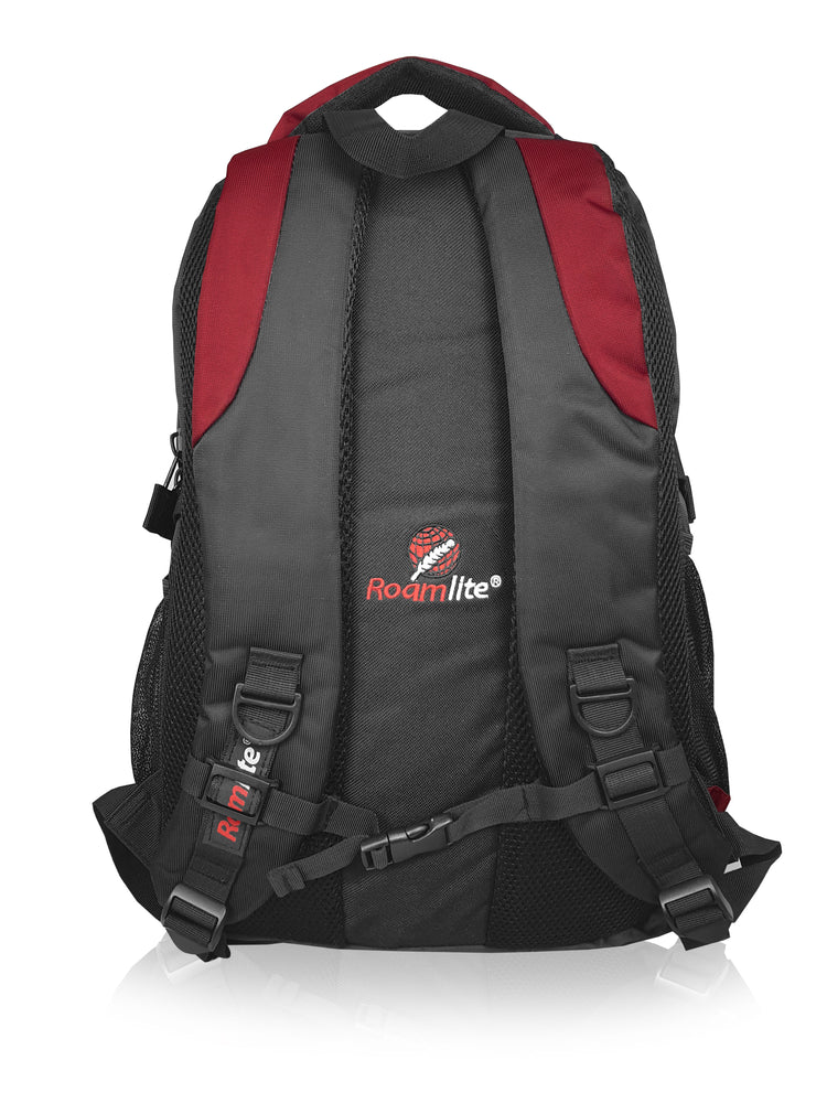 Load image into Gallery viewer, Roamlite School Backpack Black Red Polyester RL18 back