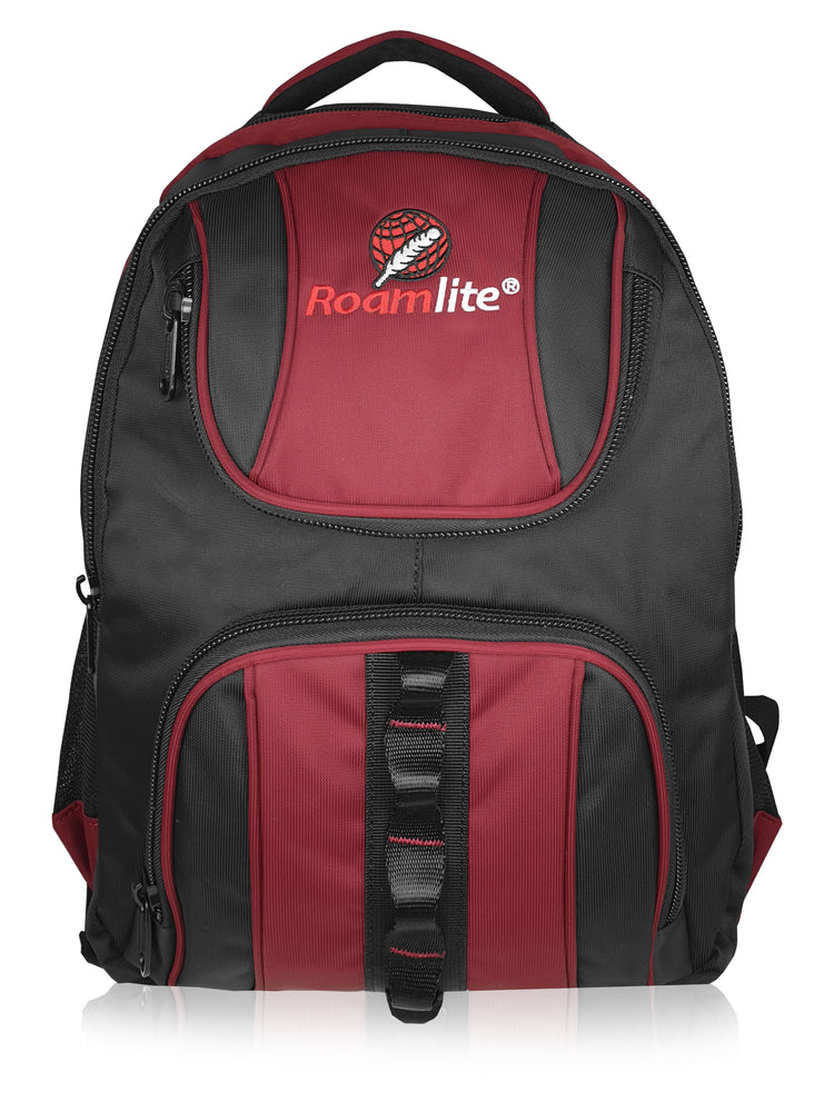 Load image into Gallery viewer, Roamlite School Backpack Black Red Polyester RL18 front